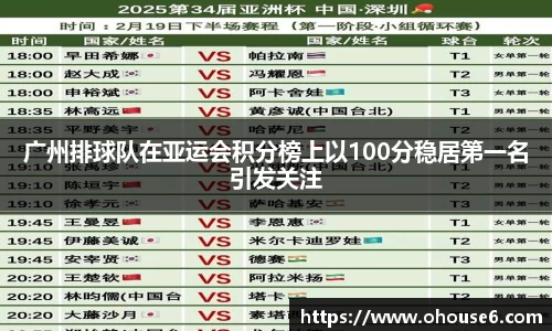 广州排球队在亚运会积分榜上以100分稳居第一名引发关注